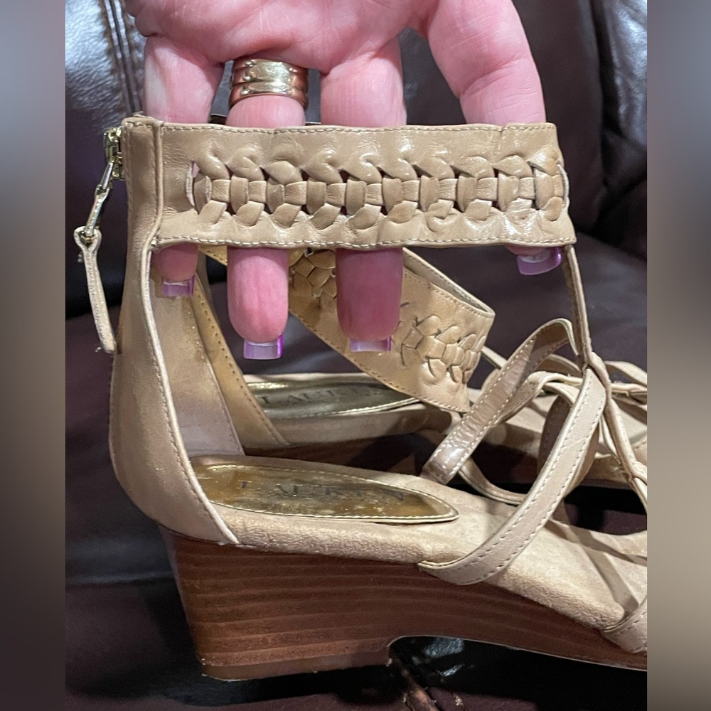 Boho Ralph Lauren Meira Wedge Gladiator Sandals Size 7.5 Braided Light Tan - Picture 5 of 11